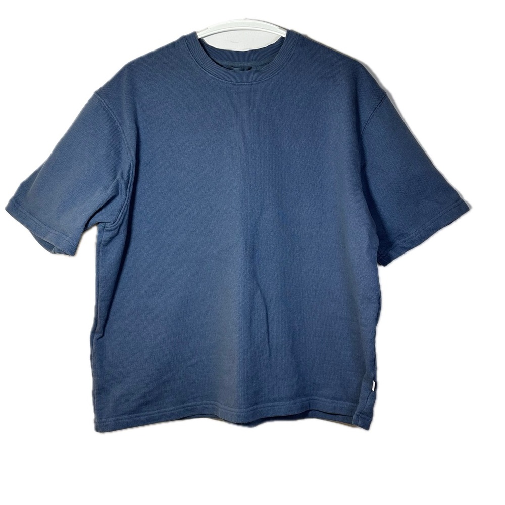Frank & Oak Men Soft Cozy French Terry Organic Cotton Blue Top Short Sleeve XL